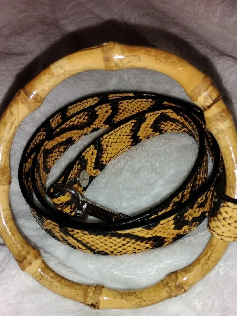 Tan Snake-Print Crossbody Strap with Bamboo Ring